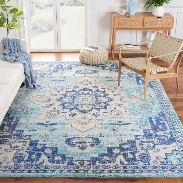 Madison Teal/Navy 12 ft. x 15 ft. Distressed Border Area Rug