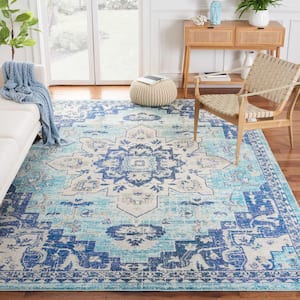 Madison Teal/Navy 8 ft. x 10 ft. Border Geometric Floral Medallion Area Rug