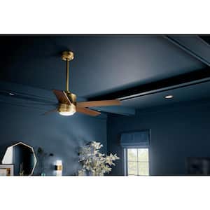 Brahm 48 in. Indoor Natural Brass Downrod Mount Ceiling Fan with Integrated LED with Remote Control Included