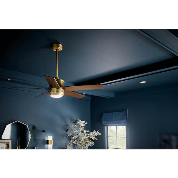 Brahm 48 in. Indoor Natural Brass Downrod Mount Ceiling Fan with Integrated LED with Remote Control Included