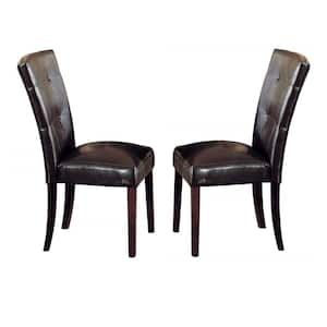 Button Tufted Brown Polyurethane Upholstered Wooden Side Chair (Set of 2 )