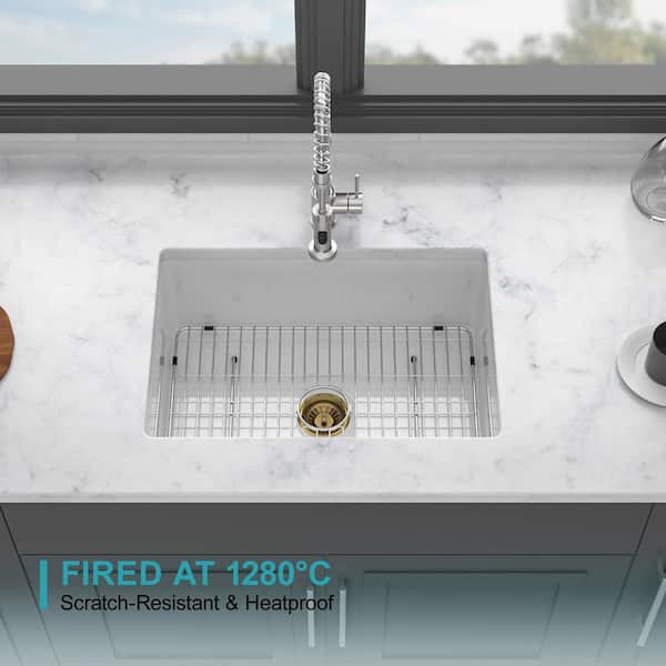 Dueyeeri 27 in. Undermount Single Bowl White Ceramic Kitchen Sink