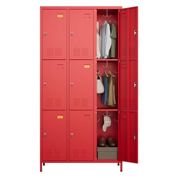 Kaikeeqli Metal Freestanding Cabinet 72 in. H x 35.43 in. W x 15.75 in. D Steel Locker with 9-Lockable Doors in Light Gray