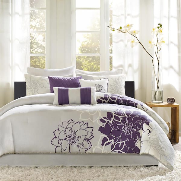 Madison Park Brianna 6-Piece Taupe Grey/Purple Cotton Twin/Twin XL Comforter Set