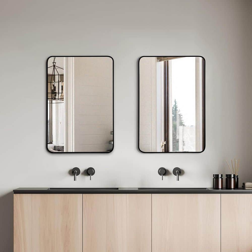 24 in. W x 32 in. H Black Aluminum Framed Rectangular Bathroom Mirror Shatterproof Classic Design Wall Mounted price history on PriceWatchPro
