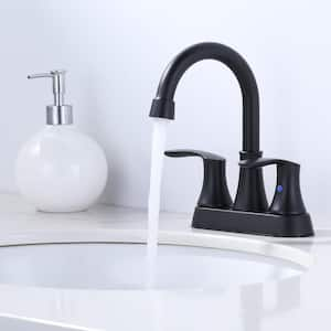 4 in. Centerset Double Handle High Arc Bathroom Faucet with Drain Kit Included in Matte Black