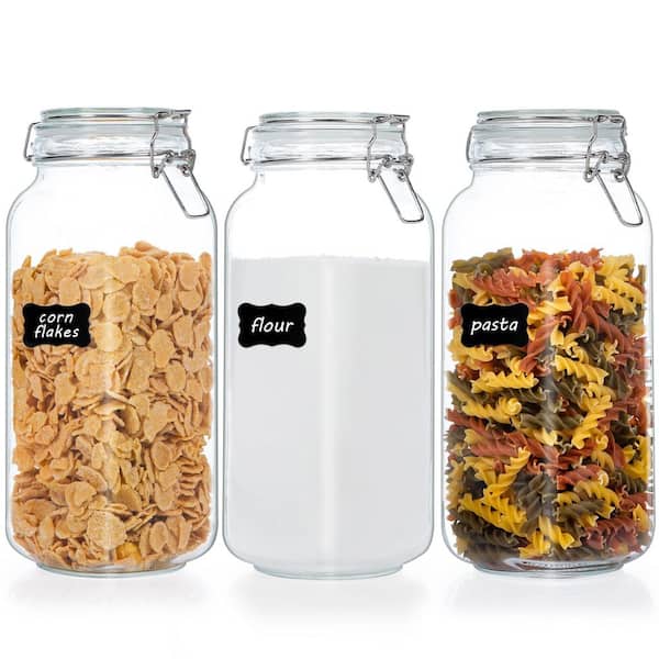 3-Piece Glass Food Storage Jars with Airtight Clamp Lids, 78 oz. Large Kitchen Canisters for Flour, Cereal, Coffee