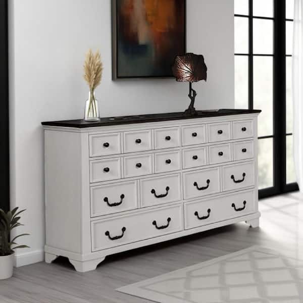 Benjara Hamps White and Dark Brown 8-Drawer 64 in. Wide Dresser without Mirror BM333831 Benjara Hamps White and Dark Brown 8-Drawer 64 in. Wide Dresser without Mirror BM333831