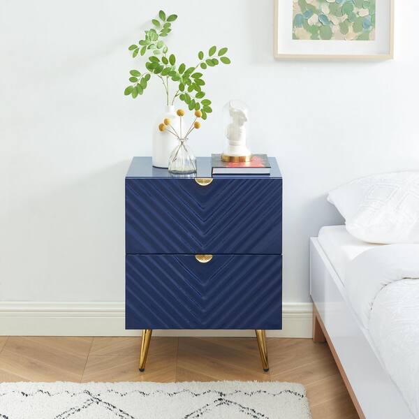 Edwin's Choice 25 in. 2-Drawer Navy Blue Nightstand