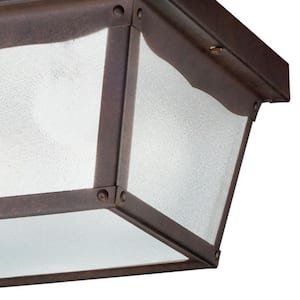 Independence 2-Light Tannery Bronze Outdoor Porch Ceiling Flush Mount Light with Clear Textured Glass (1-Pack)