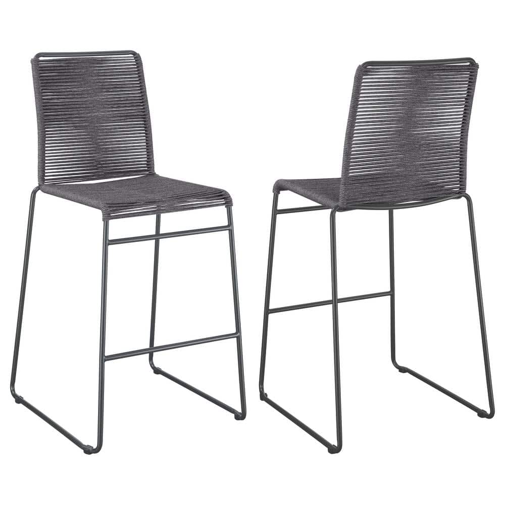 Charcoal and Gunmetal Rope Woven Metal Bar Stools, Set of 2