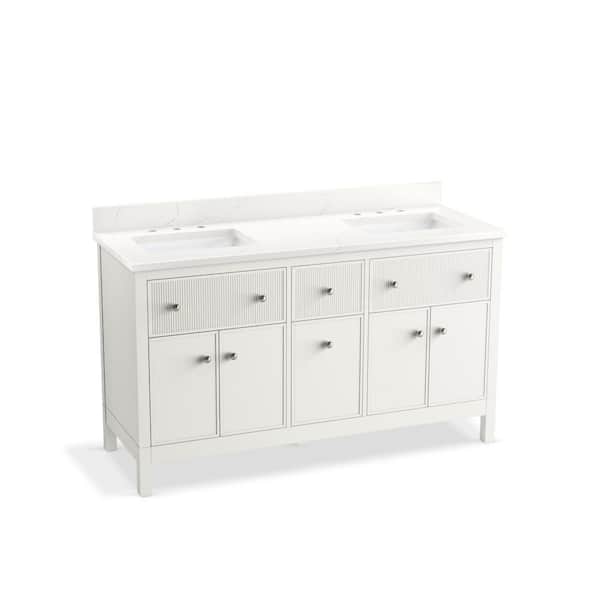 KOHLER Malin By Studio McGee 60 in. Bathroom Vanity Cabinet in White With Sinks And Quartz Top
