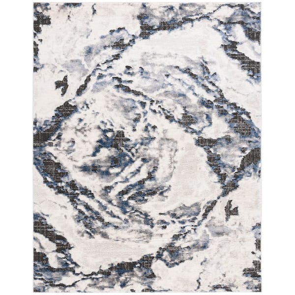Petra 9 ft. x 12 ft. Ivory/Blue Marble Area Rug