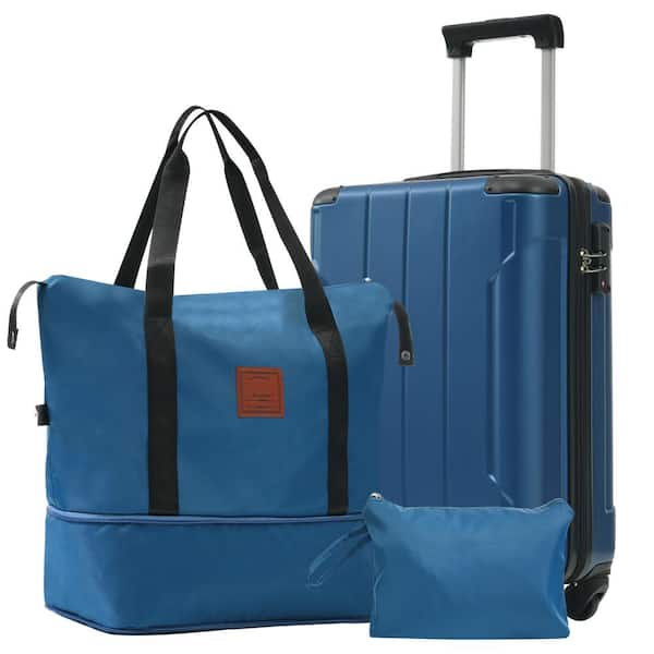 Merax 3-Piece Blue ABS Hardshell Spinner 20 in. Luggage Set with an Expandable Travel Duffel Bag, a Toiletry Bag