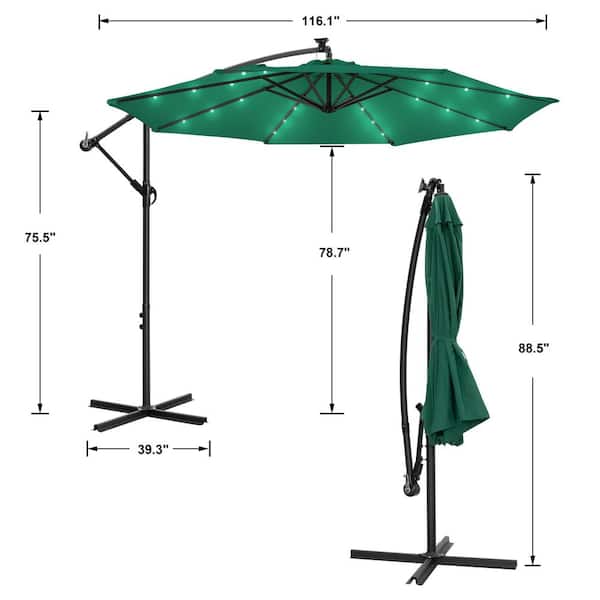 Outdoor Sunshade 10 ft. Cantilever Patio Umbrella with Cross Base in Dark Green