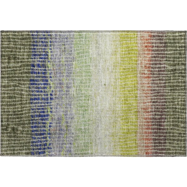 Mayfield Premium Machine Washable Abstract AMF2314 Olive 3 ft. x 4 ft. Area Rug