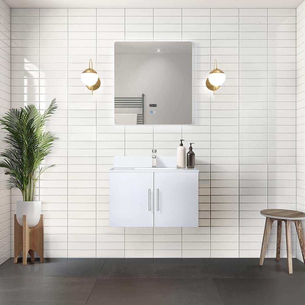 Geneva Glossy White 30" Wall-Mount Vanity with Quartz Top