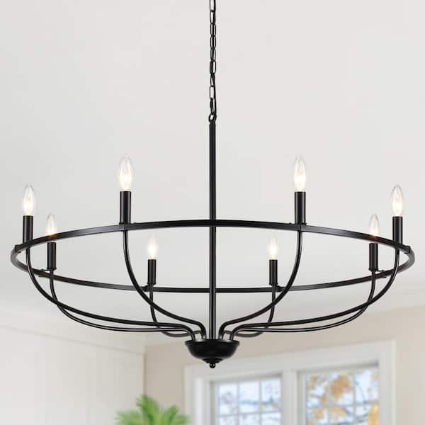 8-Light Black Modern Hanging Candlestick Linear Chandelier Lighting Fixture for Kitchen Island