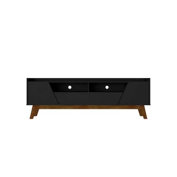 Manhattan Comfort Marcus Matte Black Mid-Century Modern TV Stand Fits TVs Up to 70 in. with Solid Wood Legs
