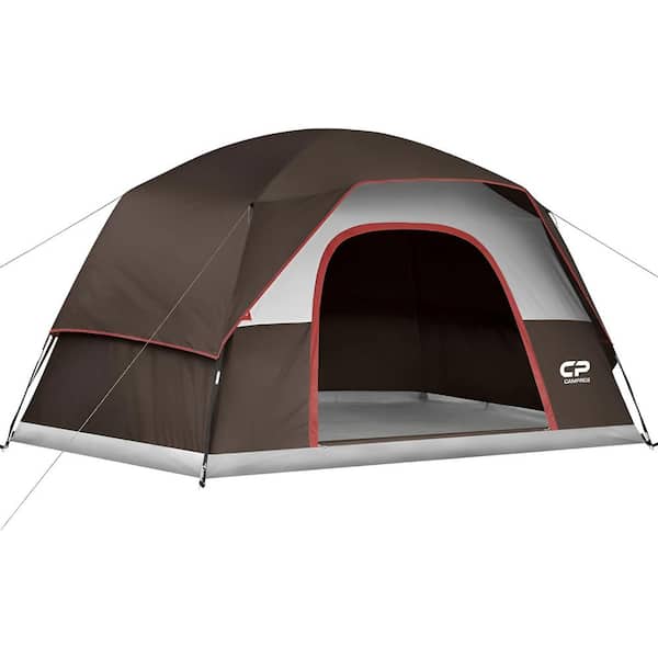 Unbranded Brown 6-Person Camping Tents, Waterproof Windproof Family Dome Tent with Rainfly, Large Mesh Windows, Wider Door