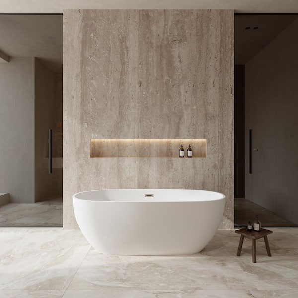 Juno 67 in. Acrylic Flatbottom Bathtub in Matte White with Brushed Nickel Trim