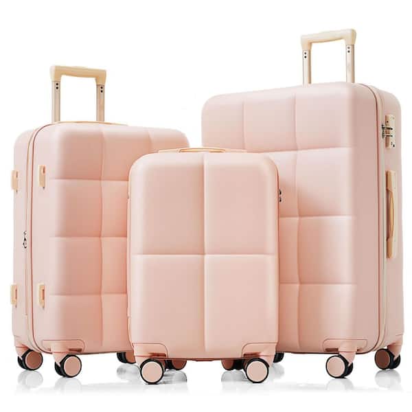 3-Piece Pink Airline Certified Luggage Set with Cup Holder and Spinner Wheels