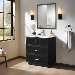 18.25 in. W x 29.75 in. D x 34.13 in. H 1 Sink Freestanding Bath Vanity in Black with White Ceramic Top and 3 Drawers