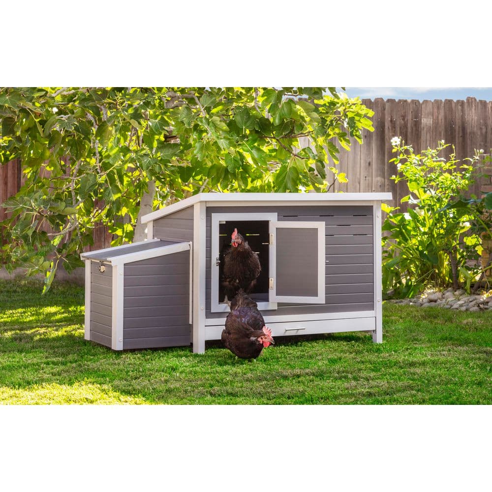 Gray and White ECOFLEX Outdoor Chicken Coop with Removable Tray