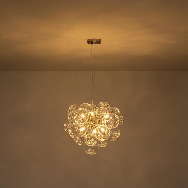 Orbis 6-Light 19.7 in.W Brushed Nickel Bubble Clear Glass Globe Shades Cluster Chandelier for Living Room Kitchen