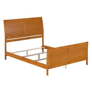 Portland Light Toffee Natural Bronze Solid Wood Frame Queen Foundation Panel Bed with Matching Footboard