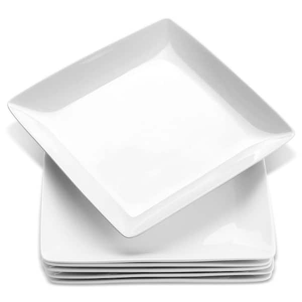 White Porcelain Square Dinner Plates, 8.4 in. Large Serving Plates for Steak, Pasta, Salad (Set of 6)