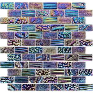 Marina Iridescent Bricks Black 12.12 in x 12.75 in. x 8 mm Glass Mosaic Wall Tile