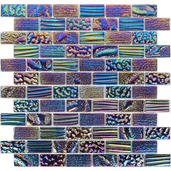 Ivy Hill Tile Marina Iridescent Bricks Black 12.12 in x 12.75 in. x 8 mm Glass Mosaic Wall Tile