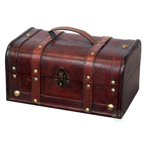 Vintiquewise 11.5 in. x 6.5 in. x 5 in. Wooden Faux Leather Treasure Chest  QI003016 - The Home Depot