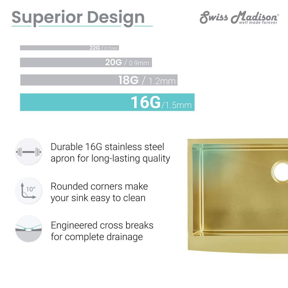 Gold Stainless Steel Farmhouse Single Basin Kitchen Sink