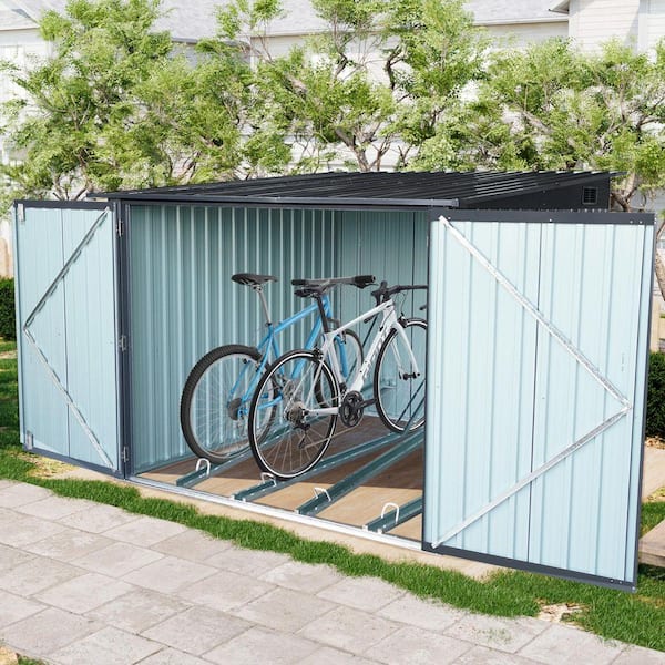 6.75 ft. x 6.33 ft. Outdoor Steel Storage Metal Shed for Bicycle with Slope Roof and 4 Bike Tracks, Black (37 Sq. Ft.)
