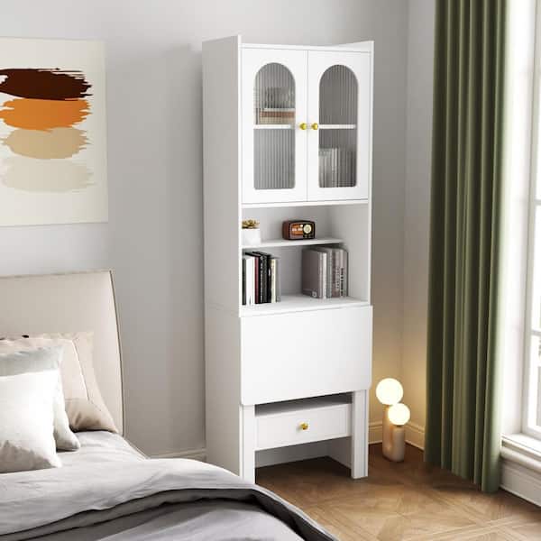 Unbranded 23.62 in. White Wood Fold-Out Convertible Desk Cabinet with Shelf and Drawer Writing Table Home Office Workstation