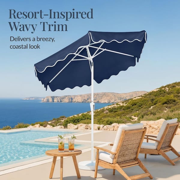 7.5 ft steel market patio umbrella in denim Best Choice Products 7.5ft Patio Market Umbrella with Wavy Trim, Fade-Resistant, Crank & Tilt, Wind Vent