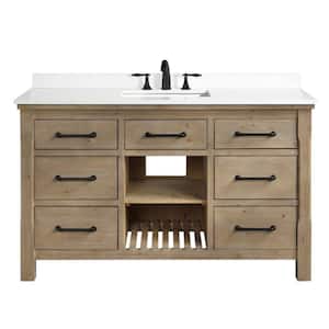 Lauren 55 in. x 22 in. D x 34.5 in. H Bath Vanity in Weathered Fir with White Engineered Stone Top with White Basin