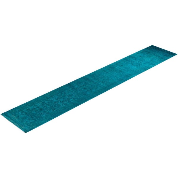 Overdyed Blue 2 ft. x 14 ft. Solid Wool Indoor Runner Rug