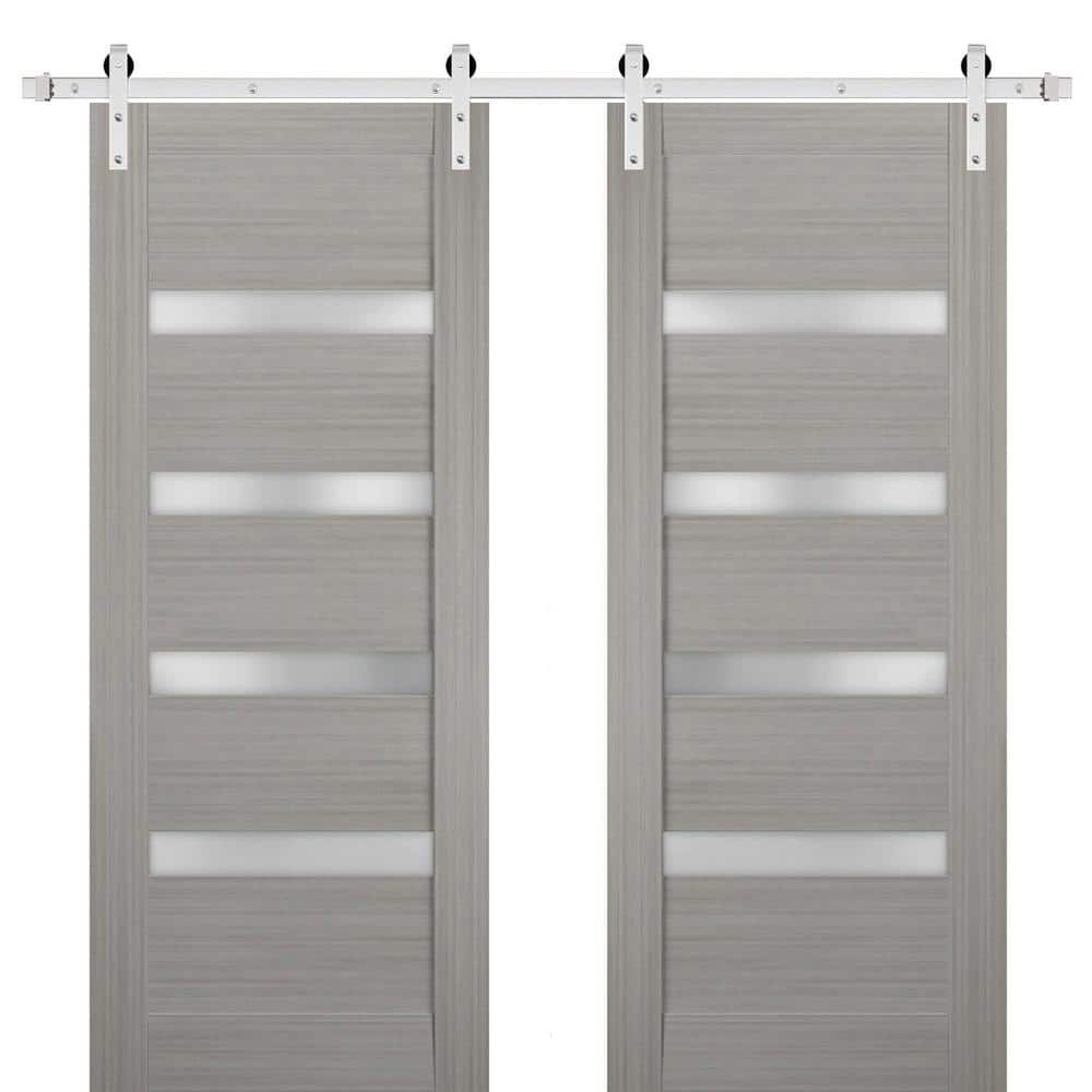 48 in. x 80 in. 2 Panel Frosted Glass Gray Ash Solid Wood Sliding Barn Door with Hardware Kit price history on PriceWatchPro