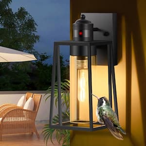 Black Motion Sensing Outdoor Hardwired Wall Lantern Sconce Trapezoid Wall Light with No Bulbs Included