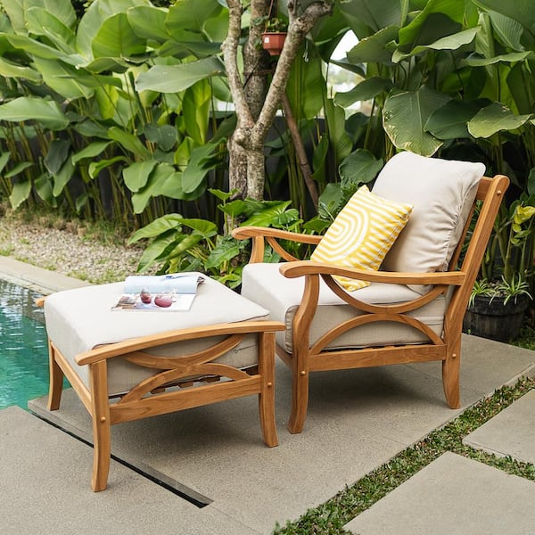 Cambridge Casual Cambridge Casual Abbington Teak Outdoor Lounge Chair Beige Cushion with Ottoman