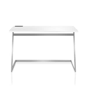 Bergerre 47.25 in. Rectangle High Gloss White and Chrome Plating Writing Desk