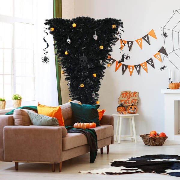 Gymax 6 ft. Pre -Lit Upside Down Black Halloween Tree Artificial