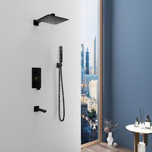 2-Handle 3-Spray Tub and Shower Faucet Handheld Shower Head Combo with Display Screen iin Black (Valve Included)