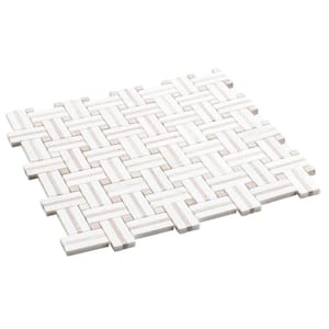 Fabrique Jacard White/Tan 12 in. x 12 in. Woven Look Smooth Natural Stone Floor and Wall Tile (5 sq. ft./Case)