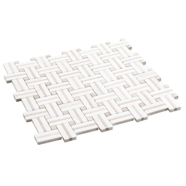 Fabrique Jacard Brown 1in.x2in. Basketweave Marble Look Polished Natural Stone Wall and Floor Mosaic Tile (5sq.ft./Case)