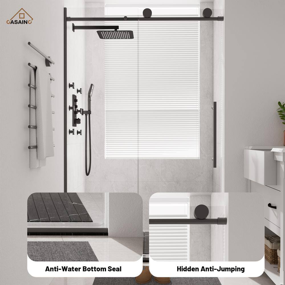Matte Black Frameless Sliding Shower Door with Clear Tempered Glass