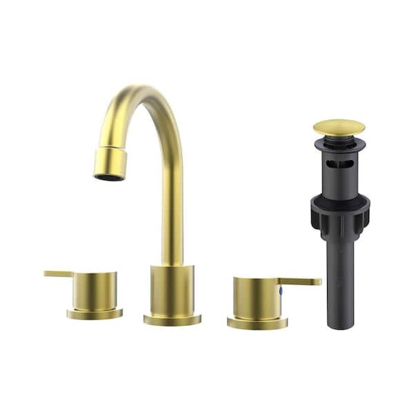 8 in. Widespread Double Handle Bathroom Sink Faucet with Pop Up Drain in Brushed Gold Stainless Steel